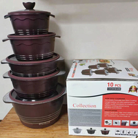 Nouveauté 10 pièces Ensemble de casseroles et poêles en aluminium antiadhésif en granit avec couvercle en verre et silicone