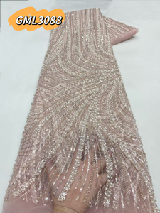 Elegante Tessuto in Tulle Marrone con Perline e Pizzo, 5 Iarde, Poliestere all'Ingrosso per Abiti da Sposa Africani Retrò e Outfit Formali Classici - Product Image 3