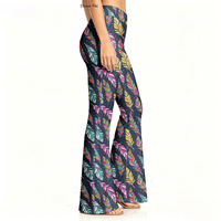 Boho-Chic Neon Mint Pink Feder-Schlaghose mit Hohem Bund, Abstraktes Sternchen-Muster, Lässige Weite Boutique-Hose