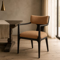 Fauteuil de salle à manger moderne rembourré en tissu beige, structure en bois foncé, style mi-siècle, pour hôtel, restaurant, salle à manger