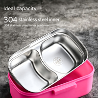 Boîte à lunch scolaire pour enfants C221 sans BPA, compatible micro-ondes, en acier inoxydable, 2 compartiments, avec cuillère