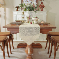 Chemin de table en dentelle de coton blanc rural américain Nappe creuse brodée pour la maison ou l'hôtel Techniques tissées