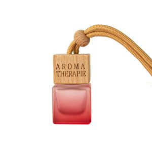8ml <strong>Refillable</strong> Flat Frosted Glass Hanging <strong>Car</strong> Air Freshener Colorful Square Perfume Pendant Bottle with Wooden Lids MOQ 100pcs - Product Image 5