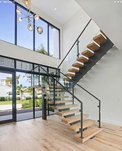Escalera de Vidrio Interior de Nuevo Diseño <span class=keywords><strong>Alucasa</strong></span> con Peldaños de Madera Sólida, Diseño de Escalera de Vidrio Flotante - Product Image 2