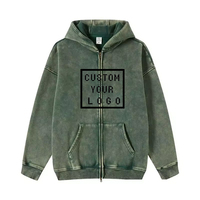 Sweat à capuche zippé pour homme, coupe oversize, en coton épais, délavé à l'acide, style streetwear vintage, avec logo personnalisé, haute qualité