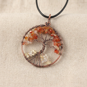 Collar de Árbol de la Vida Hecho a Mano con Estilo Feng Shui, Alambre de Cobre con Colgante de Cornalina Natural, Cristal de Cuarzo Amarillo, Gema de Ágata - Product Image 2