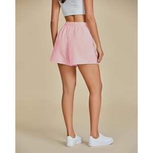 กางเกงขาสั้นลายทางเอวสูงสำหรับผู้หญิง2025กางเกงขาสั้นชายหาดเอวยางยืดลำลองมีเชือกผูกกระเป๋าขนาด XS ตกแต่งโลโก้ - Product Image 1