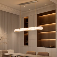 Lámpara de Techo Larga de Estilo Francés con Detalles en Mármol, Lámpara de Araña de Techo Alto con Tiras de Cobre para Villas, Hoteles, Restaurantes y Bares