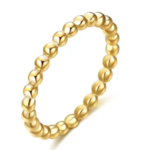 Gold Plated Beads Couple Ring Stainless Steel Round Finger Rings Jewelry For Women Fashion Gifts