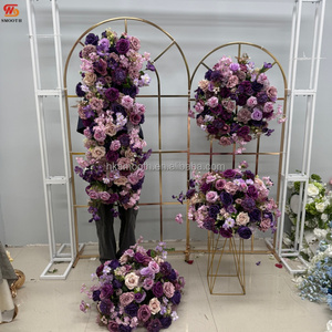 Conjunto de Flores Artificiales Púrpuras con Arco Metálico Dorado, Personalizable para Decoración de Fondo en Bodas, Fiestas y Eventos - Product Image 2