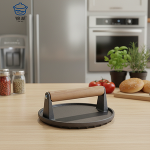 Prensa de hamburguesas de hierro fundido a un precio razonable con parrillas de barbacoa acanaladas y de fondo plano, sartén antiadherente, prensa de carne ecológica - Product Image 1