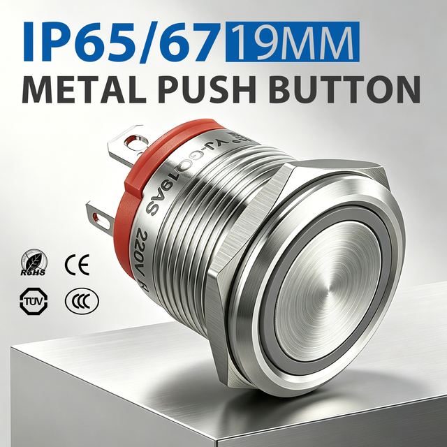 19mm 10A 24v IP67/IP65 Large Current Motor Start Push Button Switch Latching Momentary 1NO Illuminated ON/OFF Power Control
