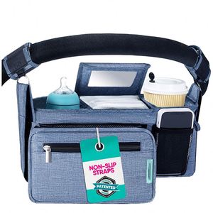 Organisateur de poussette universel grande capacité personnalisé, avec 2 porte-gobelets isothermes et bandoulière réglable, vente en gros usine BSCI - Product Image 1