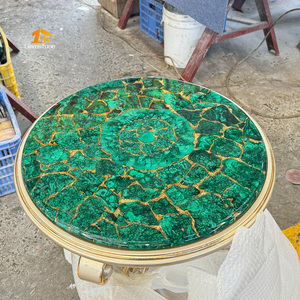 Meuble en pierre semi-précieuse verte de luxe personnalisé <span class=keywords><strong>centre</strong></span> de table en malachite avec pied en laiton - Product Image 3