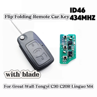 Clé de voiture pliable à distance ID46 434MHZ compatible avec Great Wall Tengyi C30 C20R Lingao M4
