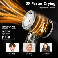 Sèche-cheveux professionnel de salon 1600W, haute vitesse 110000 tr/min, sèche-cheveux plasma, séchage rapide, écran HD pour hôtels et foyers