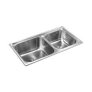 Évier de cuisine double à finition satinée 780x430mm en acier inoxydable SUS304 avec robinet extractible intégré - Product Image 1