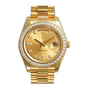 Luxury Fashion Watch Custom Gold Plated Men Crystal Stainless Steel Mechanical Watches