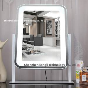 Estilo europeo y americano para espejo de maquillaje <span class=keywords><strong>con</strong></span> luz LED Espejo de escritorio de un solo lado <span class=keywords><strong>con</strong></span> diseño cuadrado de bombilla - Product Image 2