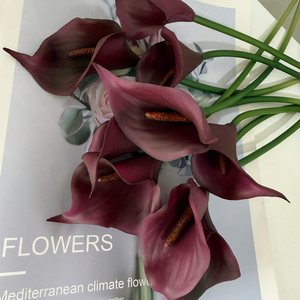 Fleur artificielle de lys <span class=keywords><strong>Cala</strong></span> rouge foncé, effet toucher réel, décoration moderne pour la maison, bouquet de mariage - Product Image 1