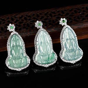 จี้หยกธรรมชาติรูปพระโพธิสัตว์กวนอิม ประดับเงินแท้ S925 สร้อยคอแฟชั่นสำหรับผู้ชายและผู้หญิง รุ่น B206 - Product Image 4