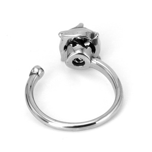 316L Stainless Steel Stress Relief <b>Ring</b> Floral Design Black Gemstone Inlay Adjustable Fashion Jewellery Unisex for Everyday Wear - Product Image 3