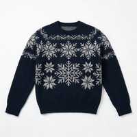 Pull d'hiver bleu marine pour femme, motif flocon de neige jacquard, tricoté, vente en gros, fabrication OEM, pull personnalisé
