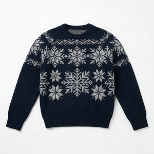 Suéter Azul Marino de Invierno para Mujer, Suéter de Punto Jacquard con Copos de Nieve Grandes, Venta al por Mayor, Fabricación OEM, Suéter Personalizado - Product Image 3