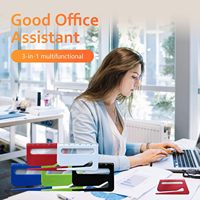 IDEA GIFT Ouvre-lettre manuel 3-en-1 en plastique personnalisable avec logo, coupe-enveloppe, loupe et règle, multicolore