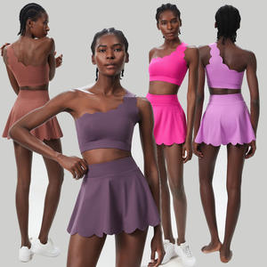 Aoyema Ropa deportiva Faldas de corte floral de moda Borde festoneado Sujetador deportivo de fitness y juego de una línea Ropa DE TENIS Faldas Conjunto de yoga - Product Image 1