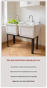 Lavabo double <span class=keywords><strong>vasque</strong></span> en plastique PP écologique et facile à nettoyer pour hôtels, avec <span class=keywords><strong>meuble</strong></span> <span class=keywords><strong>sous</strong></span>-<span class=keywords><strong>vasque</strong></span> pour salle de bain - Product Image 5