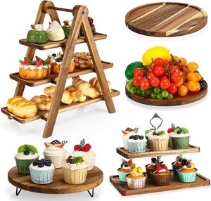 Khay gỗ sang trọng - Giá bánh cupcake hình tháp & Giá bánh nhiều tầng di động, bàn tráng miệng cho đám cưới, dã ngoại, kèm thớt - Product Image 1