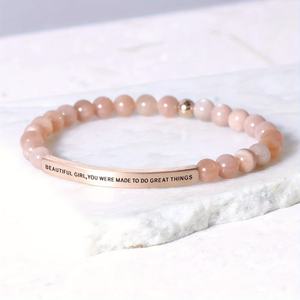Bracciale con perline in pietra naturale e accenti oro rosa - Bohemian Elegante - Bellissimo, sei stato creato per fare grandi cose - Product Image 1
