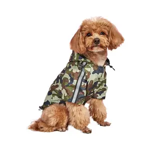 犬の服屋外防水ボディカバーフード付き反射ライトドッグレインコート中型および小型犬用ペットクロスレインコート