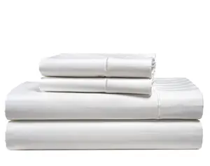 QSY 100% Cotton plain Sheets Long Staple Bed Deep Pocket Stripe Satin - 600 Thread Count 4 Pc Hotel for 17" Plain 80 3 Pcs