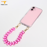 Sangle de téléphone portable tendance en acrylique perlé, design cœur mignon, couleur or jaune, avec logo personnalisé, 32 cm
