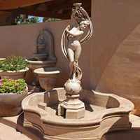 Grande fontaine en marbre beige de style européen, sculptée à la main, avec statue de femme classique, pour la décoration de villa et de jardin