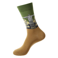 Mode en gros à la mode de haute qualité hommes chaussettes drôle coloré coton robe Paris unisexe Cool points de repère chocs chaussettes