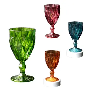 Plastic wine glass 330ml coloured tall glass Vintage diamond-shaped champagne glass