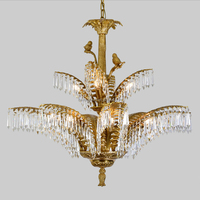 Luxe Antique Cuivre Rétro Français Laiton Vintage Hôtel Lobby Pendentif Lumière Duplex Villa Cristal Feuille De Palmier Branche D'arbre Lustre