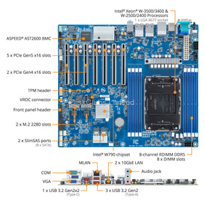 MW83-RP0 PCIe x16 USB 3.2 8DIMM สล็อตรองรับ DDR5 RDIMM เมนบอร์ดเวิร์คสเตชั่น LGA4677 สำหรับซีพียู Xeon W-3400 ทนทาน - Product Image 5