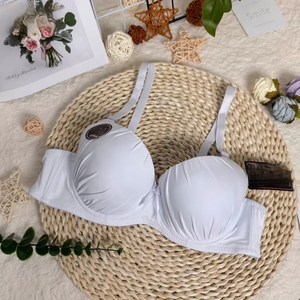 Ensemble soutien-gorge et culotte pour femme, uni, avec nœud décoratif, bordure en dentelle, fermeture dorsale, soutien-gorge push-up, lingerie sexy avec string - Product Image 3