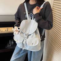 Sac à dos pour ordinateur portable de couleur unie avec rabat et fermeture à cordon, en polyester, pour femme, idéal pour l'école, l'université et les trajets quotidiens, souple et résistant
