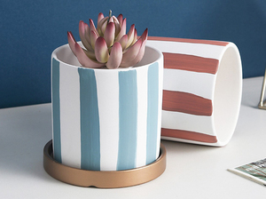 Nouvelle jardinière succulente en céramique à rayures, Mini Pot <span class=keywords><strong>de</strong></span> fleurs <span class=keywords><strong>de</strong></span> <span class=keywords><strong>jardin</strong></span> pour la maison, le bureau, Pot <span class=keywords><strong>de</strong></span> plante <span class=keywords><strong>de</strong></span> décoration - Product Image 5