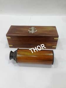 14\" Nautical Portable Collapsible Handheld Spyglass Brown Wooden <b>Telescope</b> Original Archer Wooden Box for Navigation Outdoor - Product Image 3