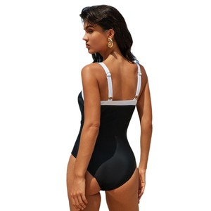 Maillot de bain une pièce pour femmes, col en V, bordure contrastée, extensible, pour la natation et les sports nautiques - Product Image 5