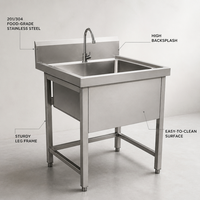 Meuble d'évier personnalisable 2026 en acier inoxydable 304/201, simple bac, avec porte coulissante, rangement et revêtement autonettoyant pour cuisine commerciale
