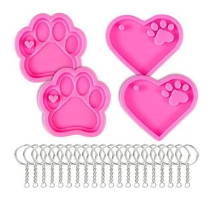 Cat Dog Paw Heart Silicone Mold For Epoxy Resin Keychain Craft DIY Pet Gift Making Tools Pink Color Set - Product Image 2