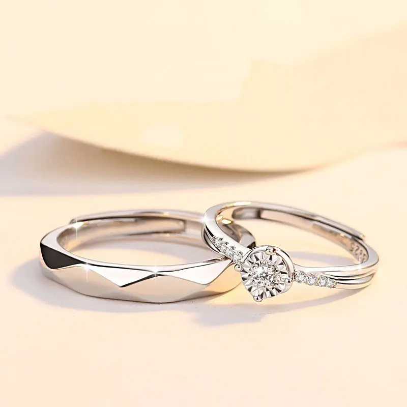 Nova Chegada Dia Dos Namorados Presente Simples S925 Sterling Silver Anéis De Noivado De Casamento Para Casais