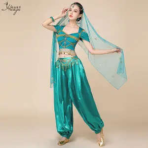 Costume de princesse Jasmine pour Halloween, ensemble de danse du ventre de style exotique indien pour adulte